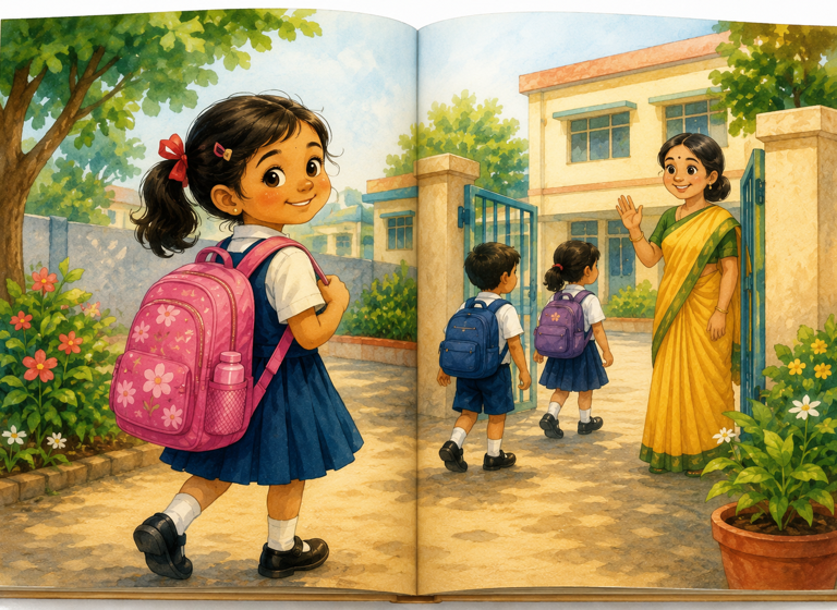 A girl going to school for the first time